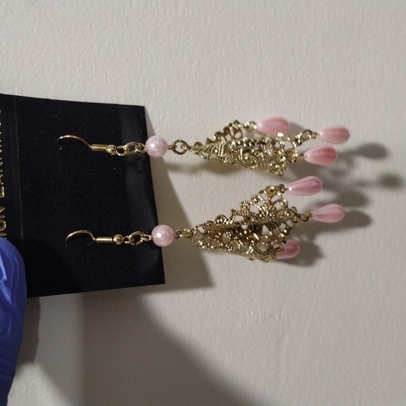 Women's Gold-tone Filigree Design 3.5" Long Beaded Drop Dangle Earrings, #1 - Picture 3 of 6